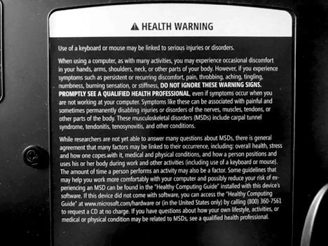 a health warning label for a keyboard